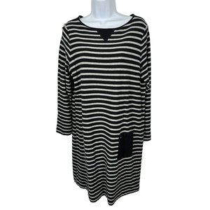 J. Jill Medium Knit Dress Long Sleeve Black Gray Striped Knee‎ Length Cotton